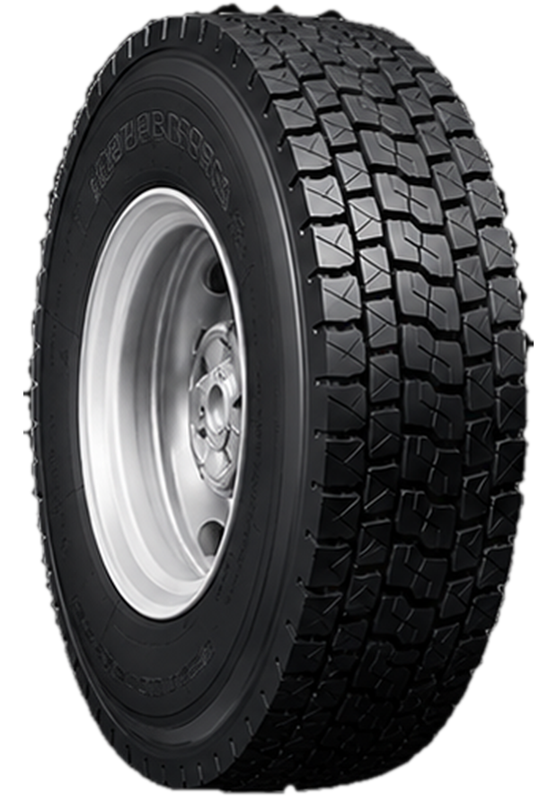 Double Coin RLB458 truck drive tyre, angled rear view